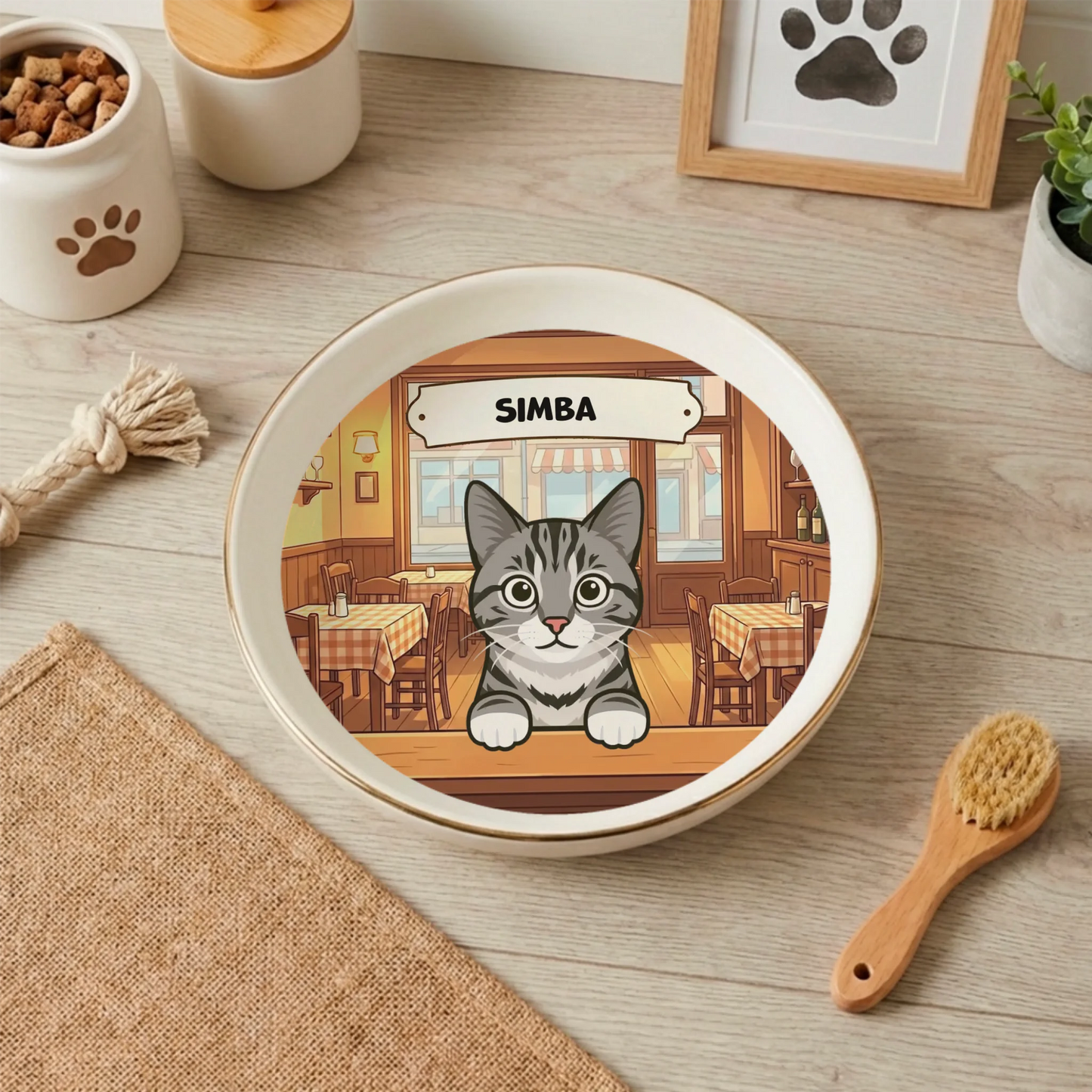 Gamelle chat personnalisé - Au restaurant