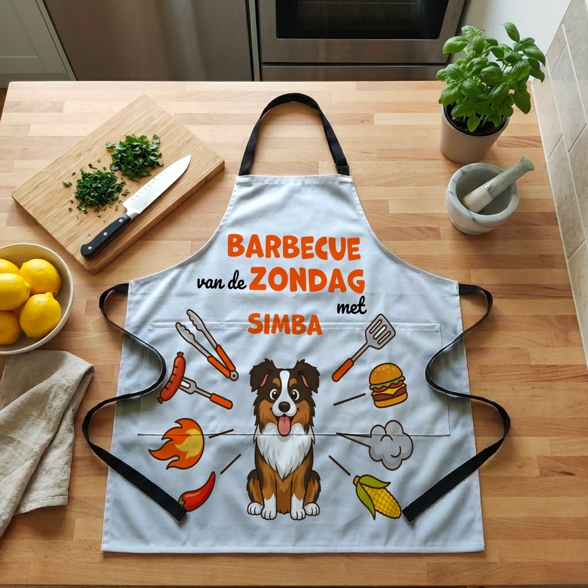 Schort: "Voor de barbecue"