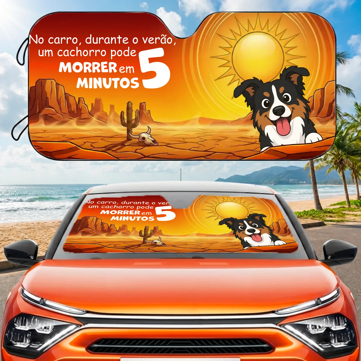 Para-sol para Carro: "Cão + Carro = Perigo"