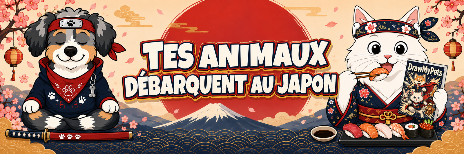Tes animaux débarquent au Japon — paillasson japonais personnalisé et cadeaux pour chien ou chat sur le thème du Japon