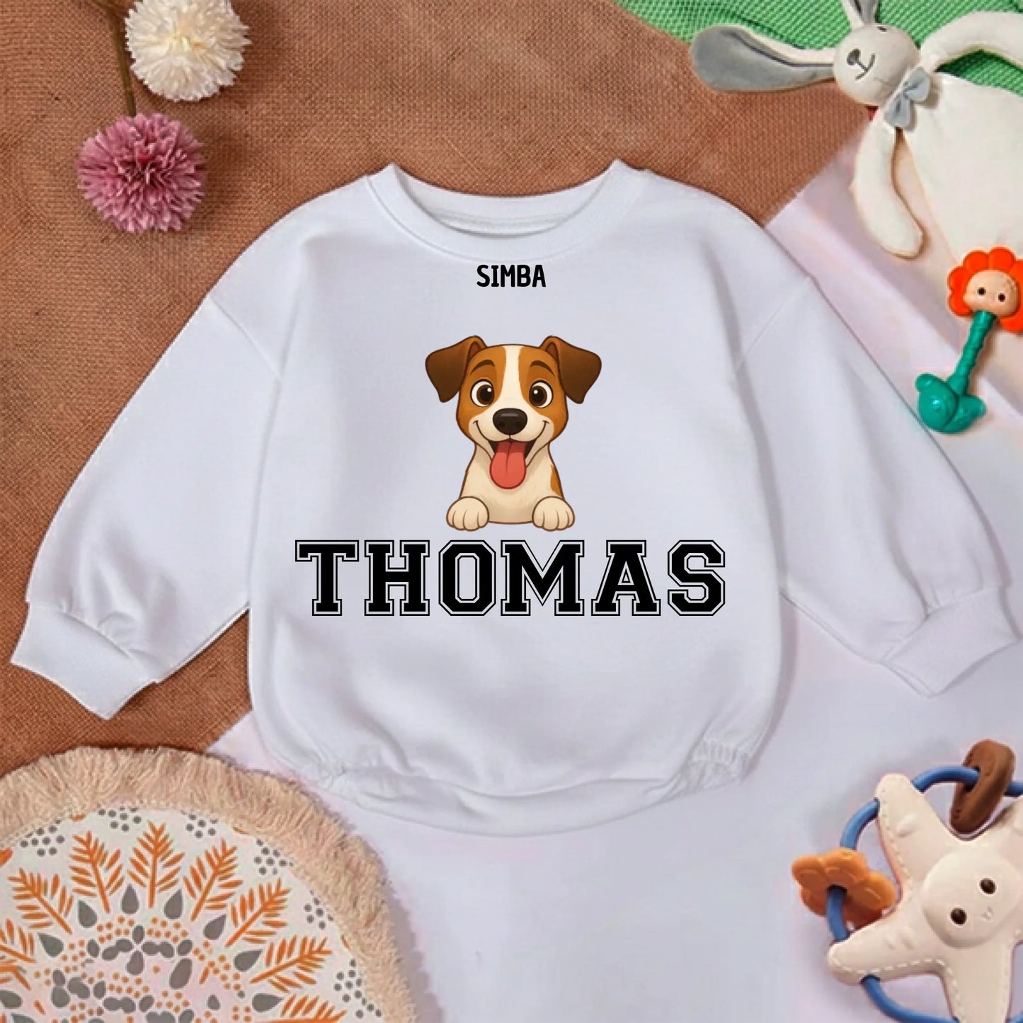Détail du motif : chien Jack Russell mignon avec langue tirée et noms personnalisés.