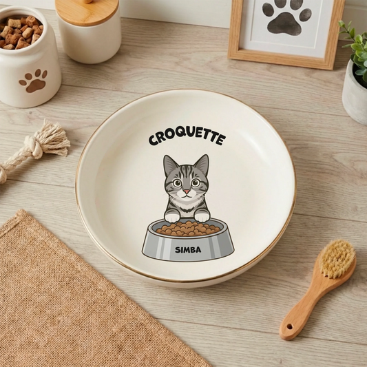 Gamelle chat personnalisé - Eau/Croquette/Patée