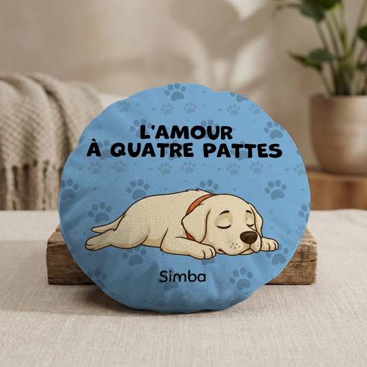 Coussin rond - L'amour à quatre pattes