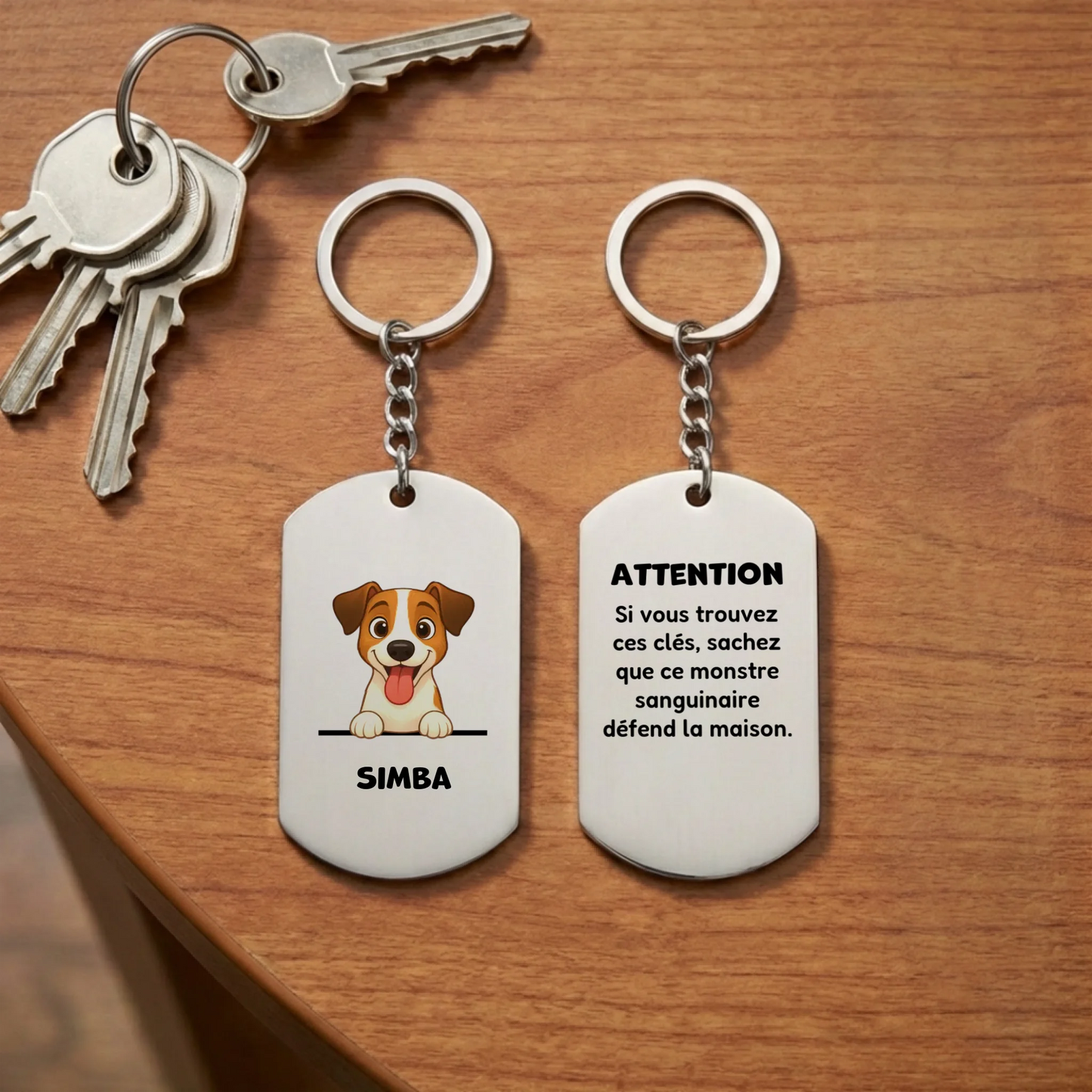 Porte-clés personnalisé Monstre Sanguinaire avec illustration de Jack Russell et prénom, pour clés DMP