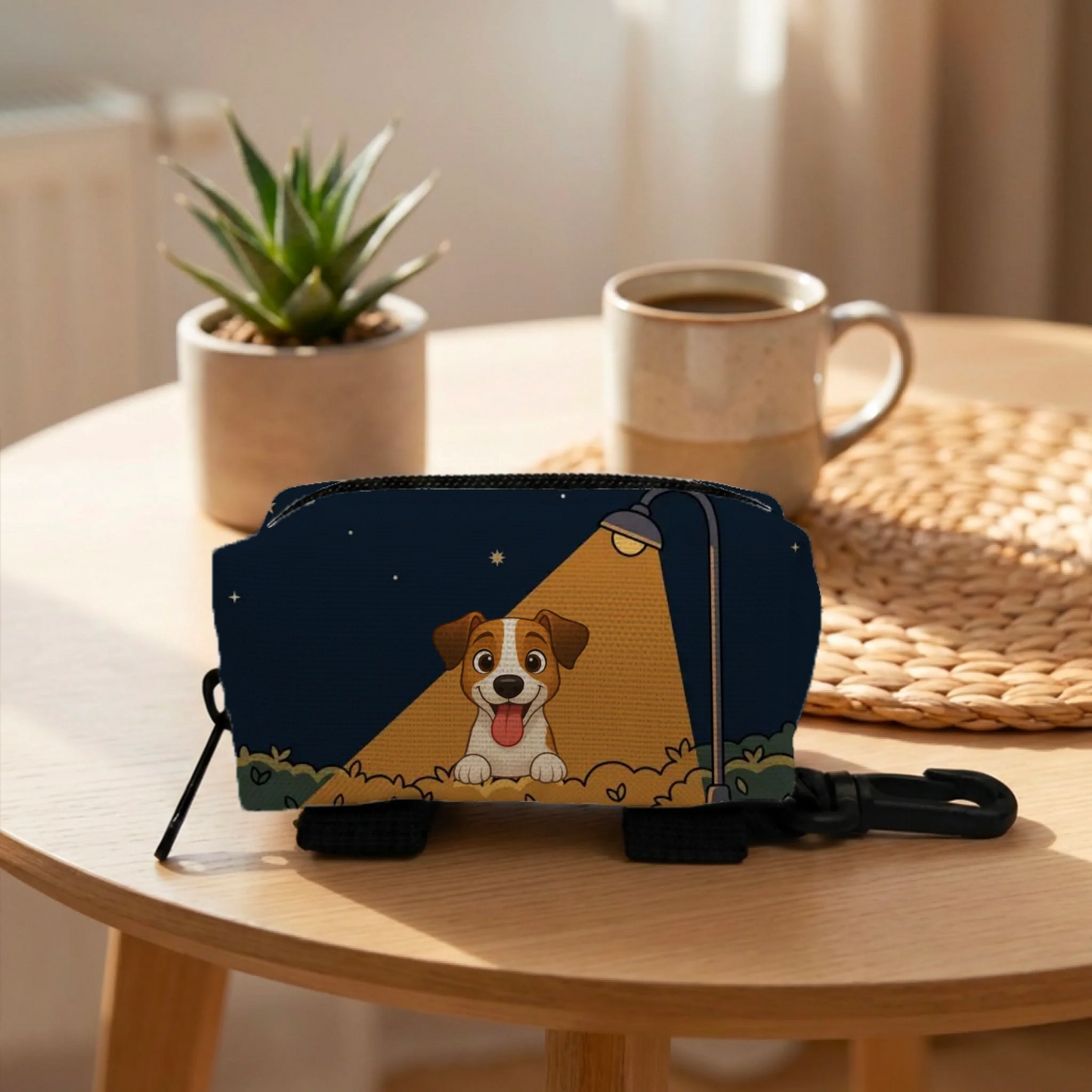 Sac à crottes personnalisé chien Jack Russell sous lampadaire nuit, Draw My Pets