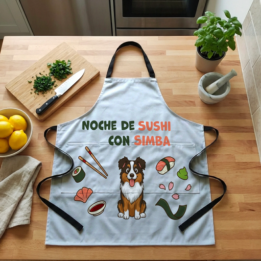 Delantal: "Noche de sushi con"