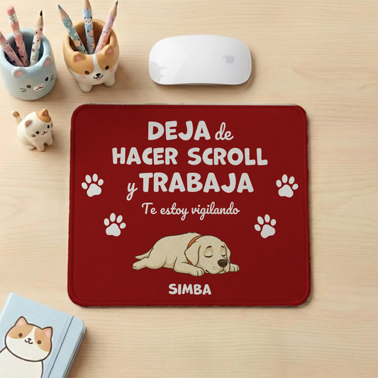 Alfombrilla de ratón personalizada "Deja de hacer scroll" con retrato de perro durmiendo