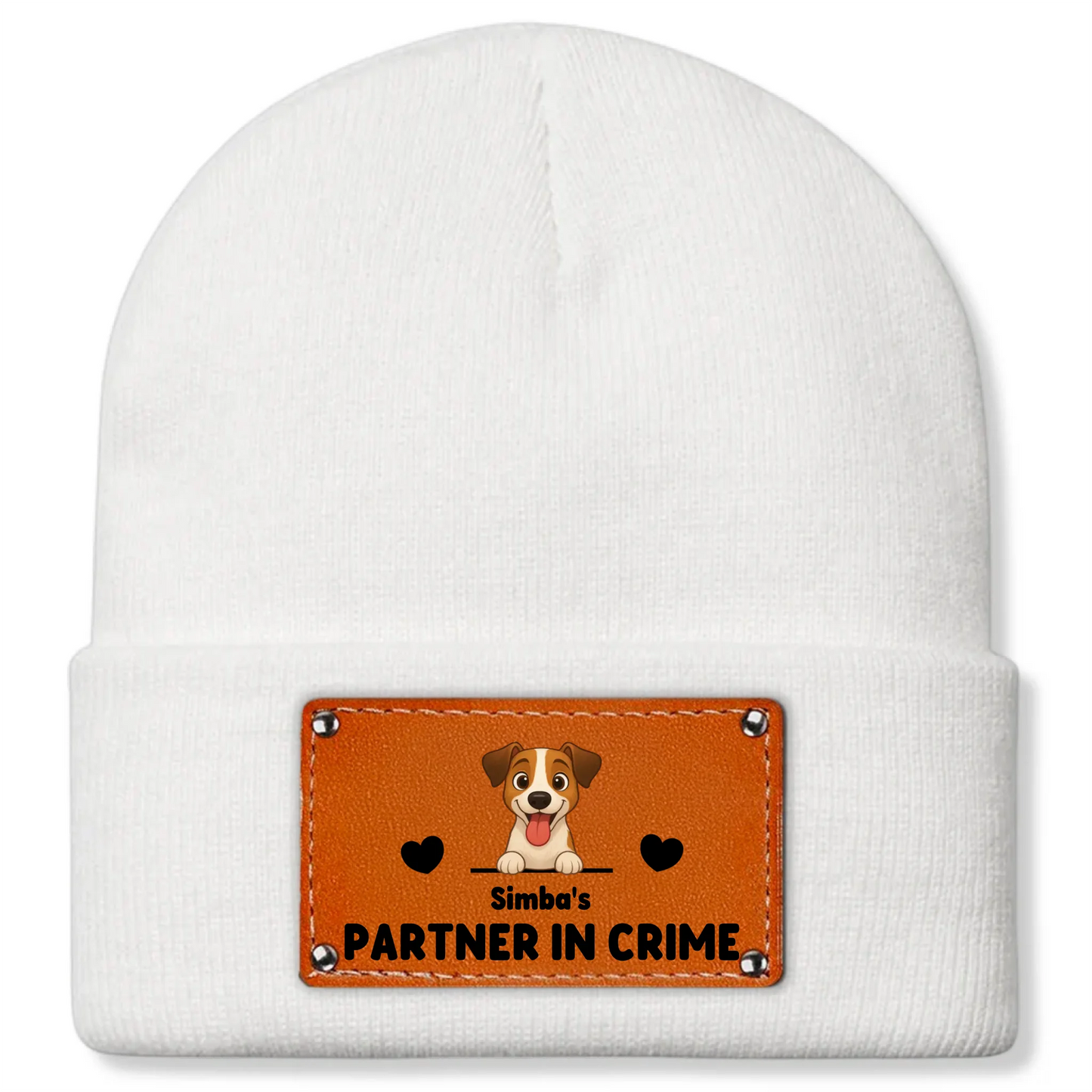 Sort hue med personlig 'Partner in Crime' patch, perfekt til at vise din kæledyrs sjove side.