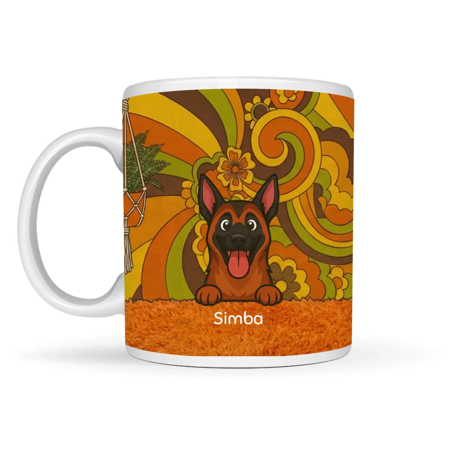 Gepersonaliseerde keramische mok met Bohemien patroon en vrolijke hond Simba