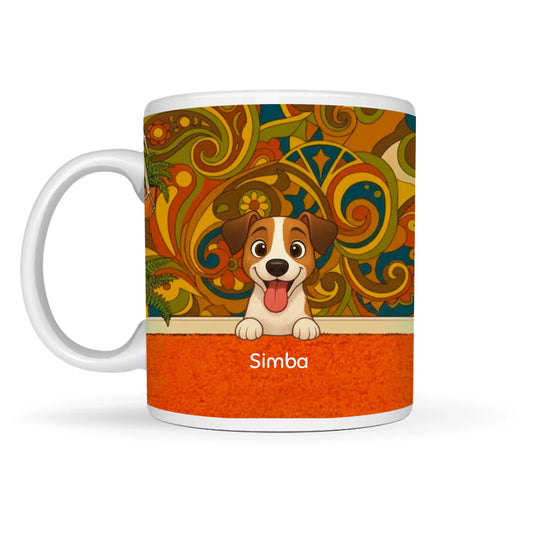 Tazza personalizzata in ceramica Appartamento Groovy con ritratto di cane e nome