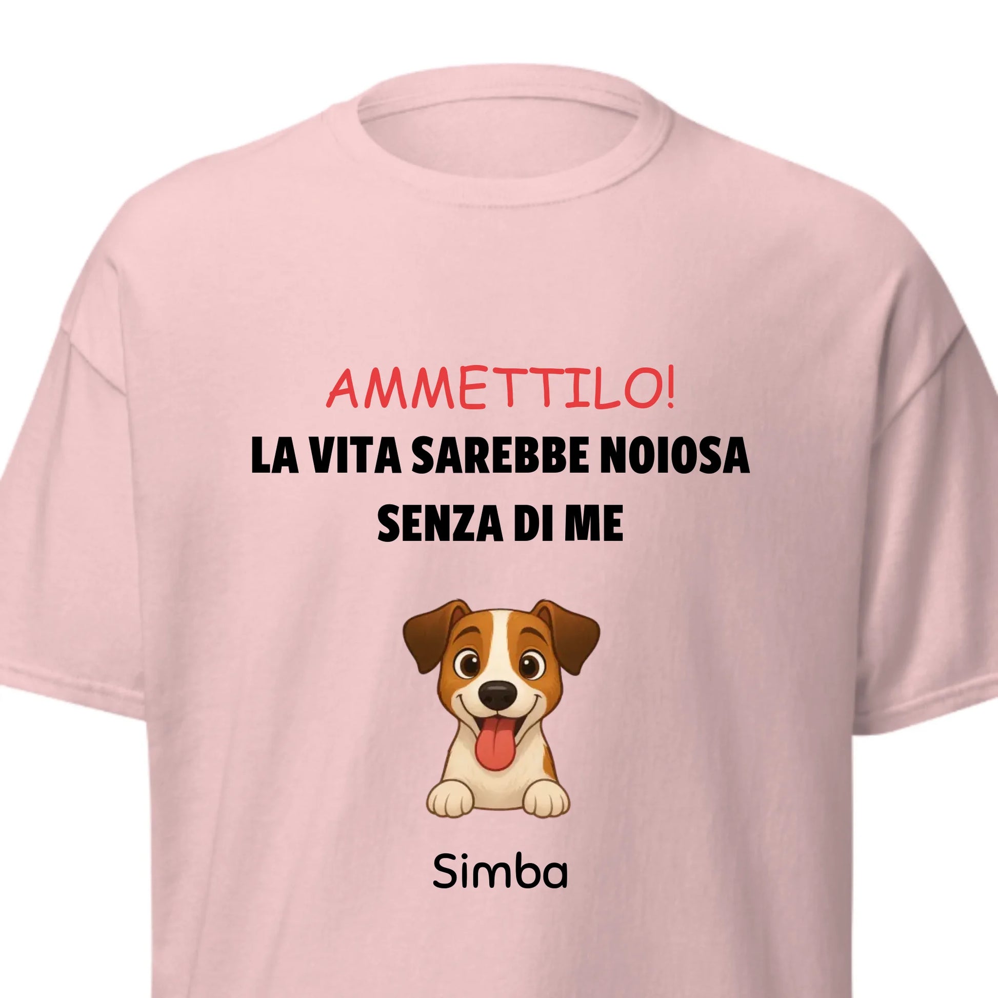 Dettaglio della stampa "Ammettilo! La vita sarebbe noiosa senza di me" con disegno di un cagnolino sorridente
