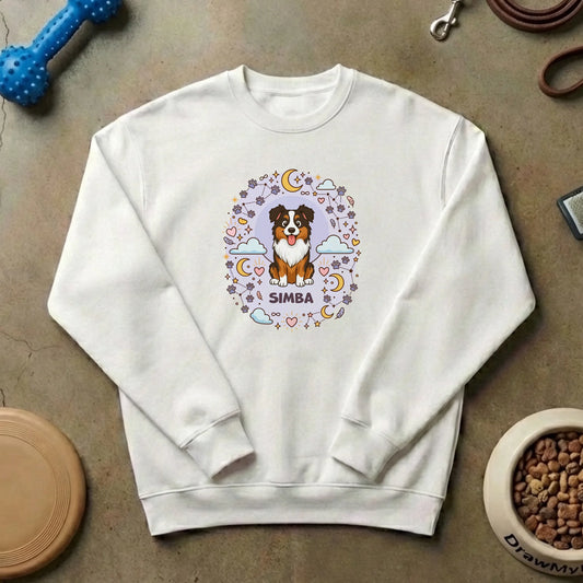Personalized 'Eternal Love' sweatshirt with pet portrait and celestial design.