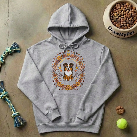 Personalized 'Bonded for Life' hoodie with cartoon dog portrait and floral wreath