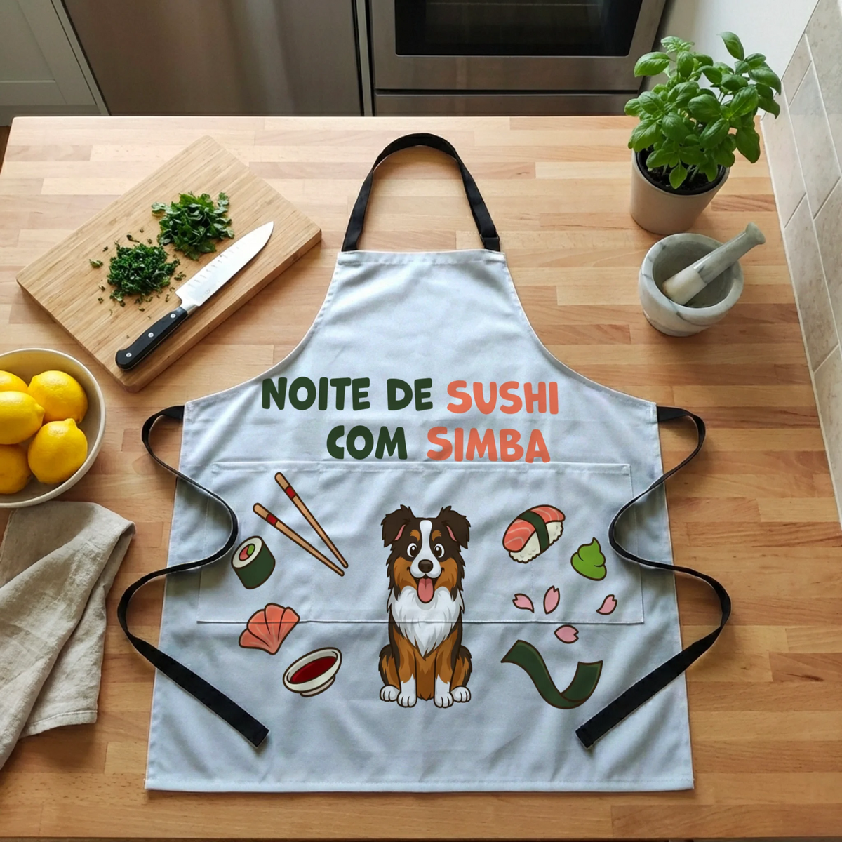 Avental: "Noite de sushi com"