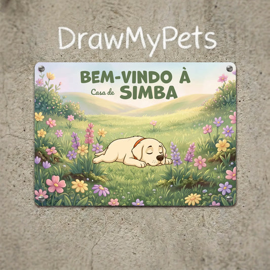 Placa de Metal: "Bem-vindo à Casa de"