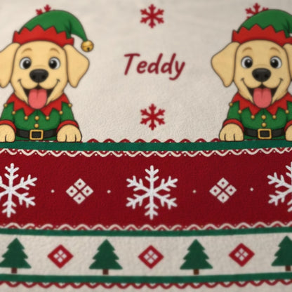 Gros plan sur le dessin imprimé du plaid personnalisé Ambiance Noël