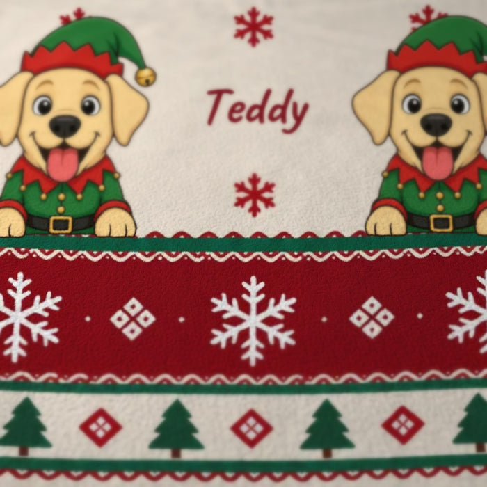 Gros plan sur le dessin imprimé du plaid personnalisé Ambiance Noël