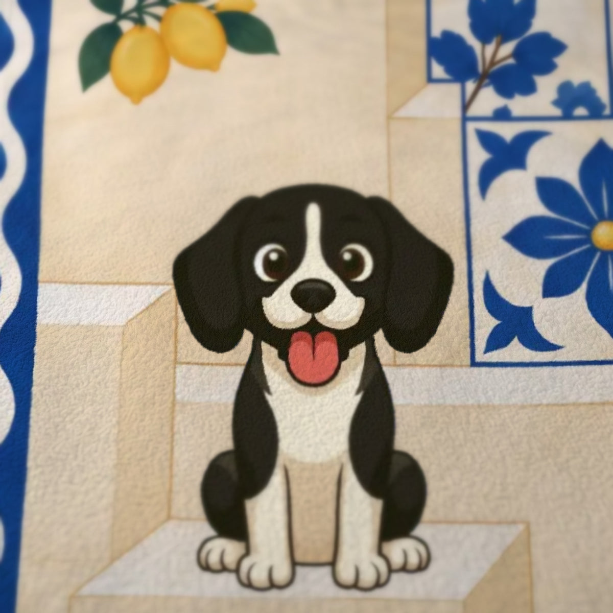 Gros plan sur le dessin imprimé du plaid personnalisé En terrasse