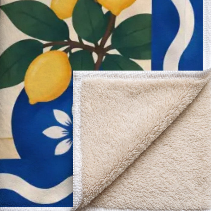 Coin replié du plaid En terrasse : endroit imprimé, envers sherpa beige tout doux