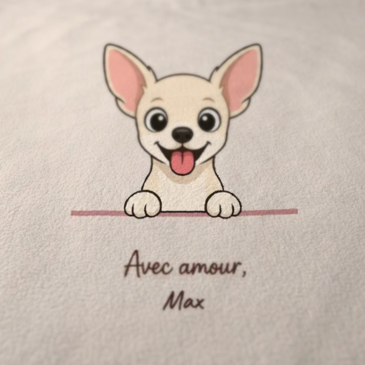Gros plan sur le dessin imprimé du plaid personnalisé Sieste avec lui