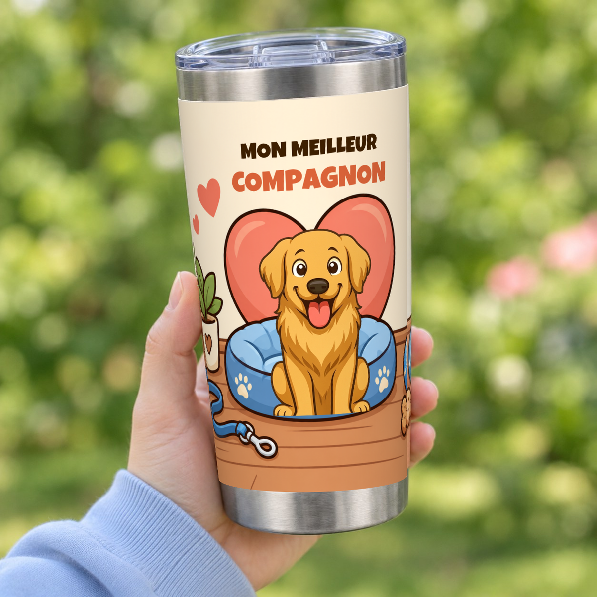 Tumbler personnalisé Mon meilleur compagnon tenu en main