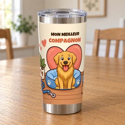 Tumbler personnalisé Mon meilleur compagnon posé sur un bureau