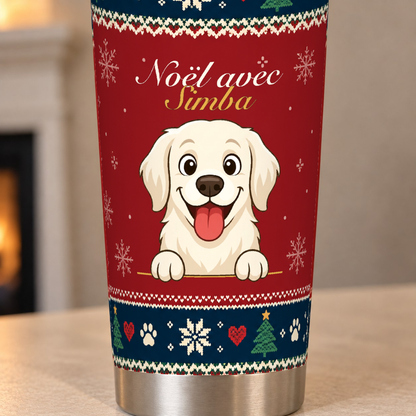 Gros plan sur le motif imprimé du tumbler Noël avec
