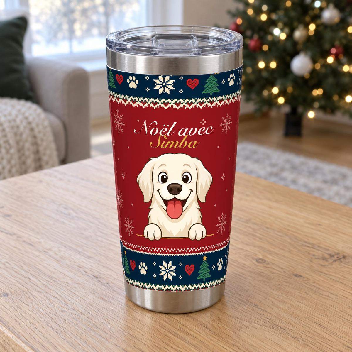 Tumbler personnalisé Noël avec posé sur un bureau