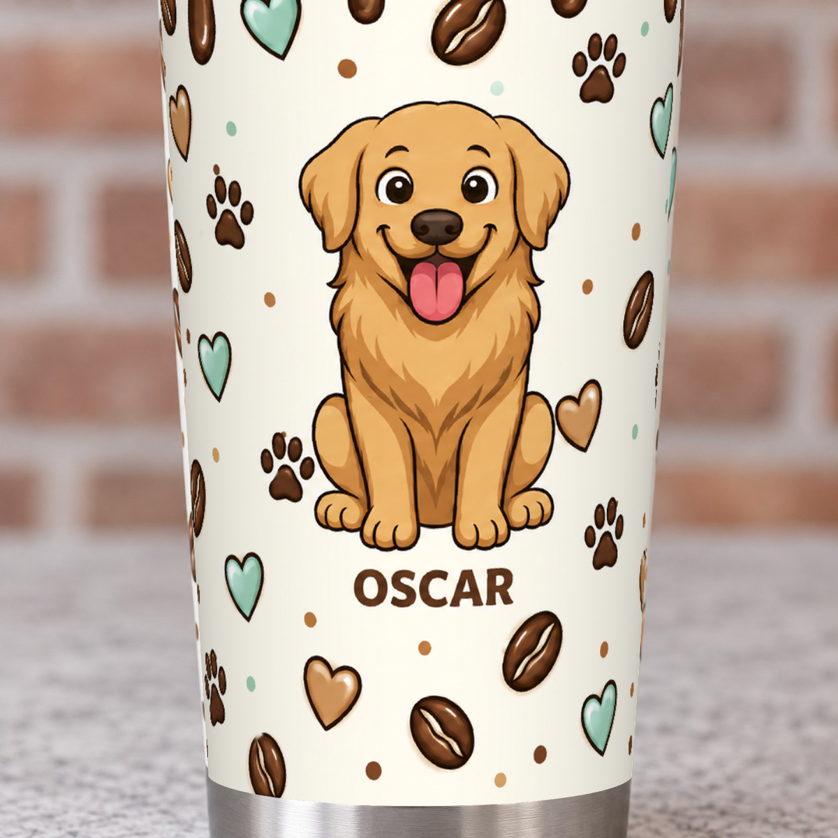Gros plan sur le motif imprimé du tumbler Coffee Time