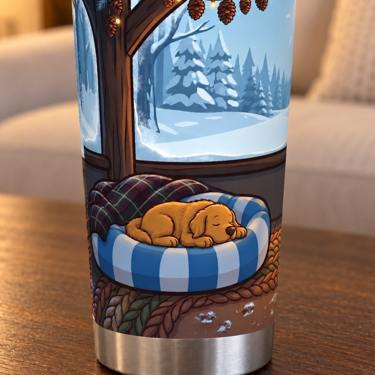 Gros plan sur le motif imprimé du tumbler Mode hiver