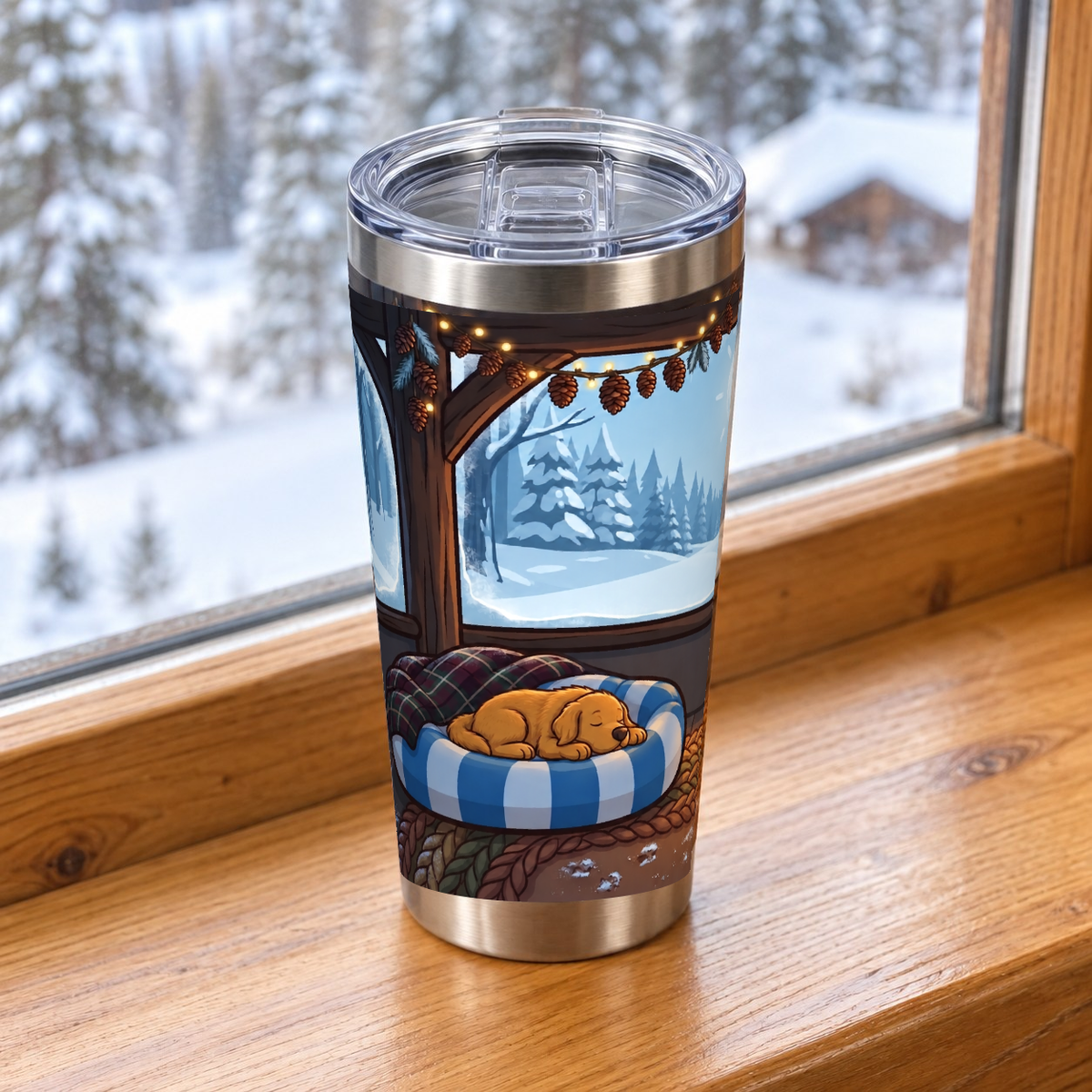 Tumbler personnalisé Mode hiver posé sur un bureau